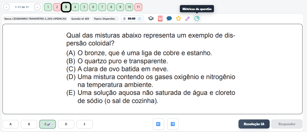 Tela de resolução de questões da Petro Questões